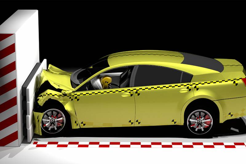 Photo of test car collision.