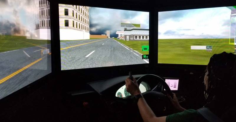 Interior photo of driving simulator.